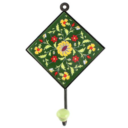 Forest Green wheel Flower Ceramic Tile Hook